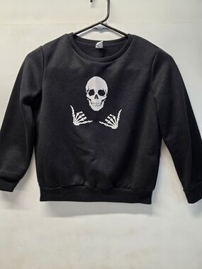 SHEIN Kids Size 7 Unisex Black Skull Skeleton Hands Sweatshirt Halloween